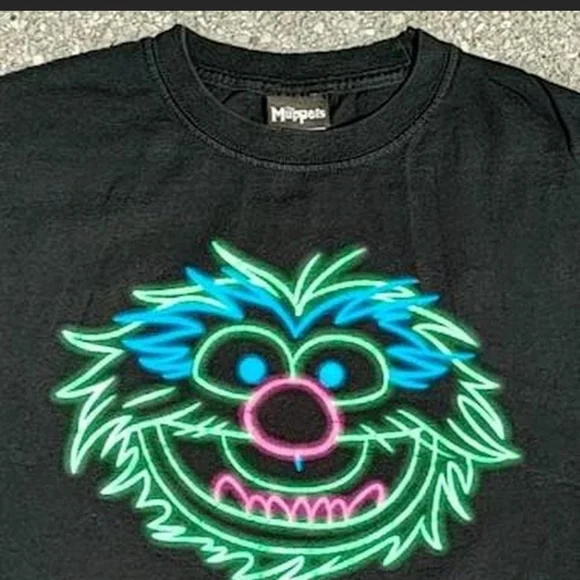 Vtg 2000s The Muppets Animal Neon Graphic T-Shirt M Disney Skater Streetwear - Picture 2 of 7